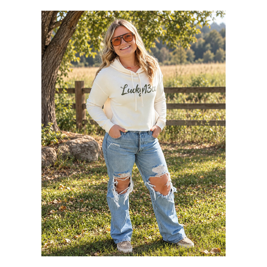 Make Your Own Luck - Ladies Bone Crop Hoodie