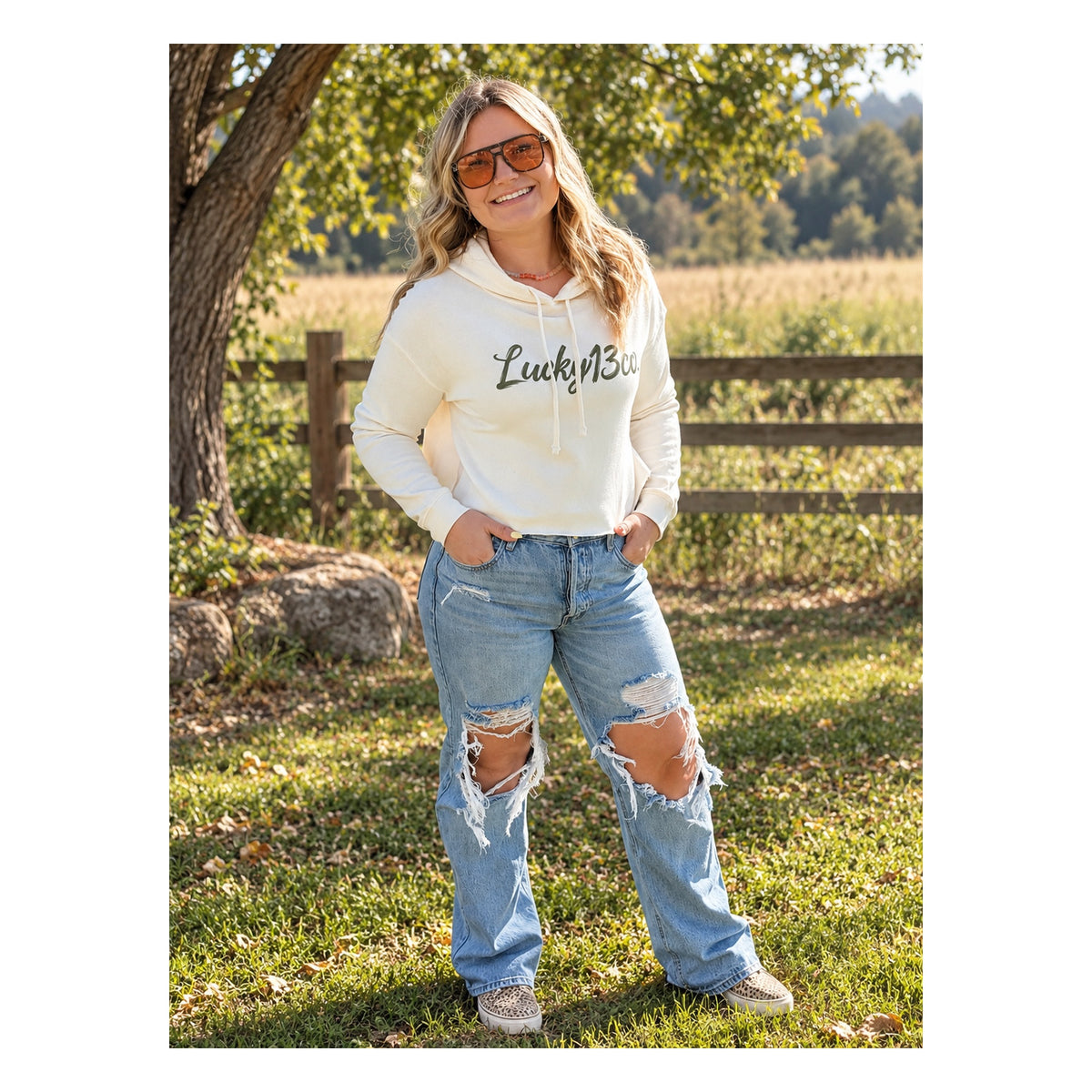 Make Your Own Luck - Ladies Bone Crop Hoodie